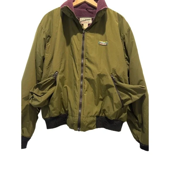 L.L.Bean Vintage 1992 Warm-Up Bomber Jacket Coat Mens Large Olive Green Purple